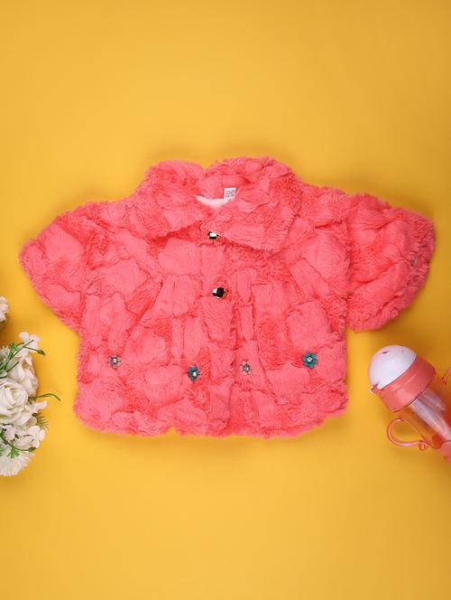 girls self designed collared fur jacket - 22170808 - Very Small Image - 1