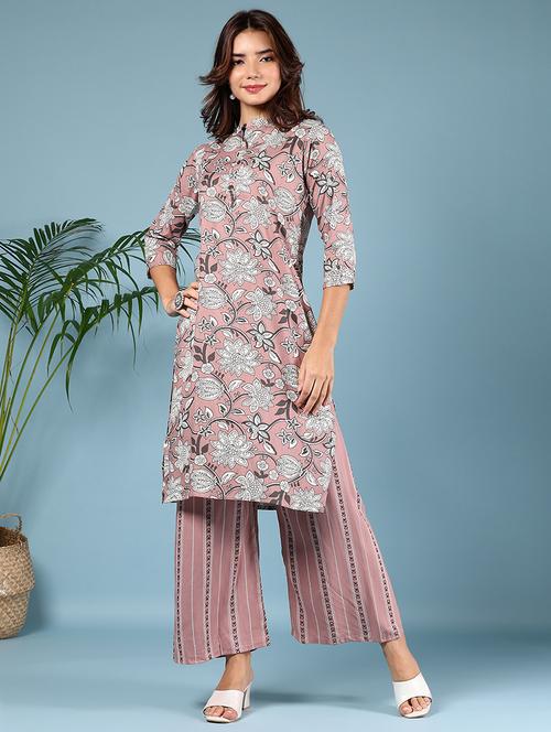 women floral three quarter sleeve kurta palazzo set - 22170903 - Very Small Image - 1
