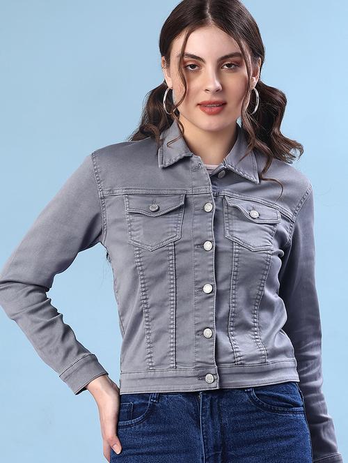 women solid long sleeve denim jacket - 22171191 - Very Small Image - 1