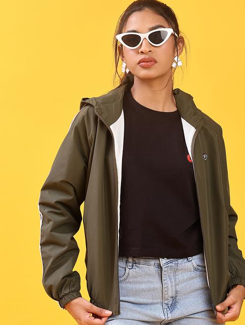 women solid long sleeve hooded bomber jacket - 22171442 - Very Small Image - 1