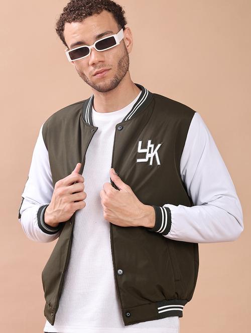 men color block henley neck varsity jacket - 22171587 - Very Small Image - 1