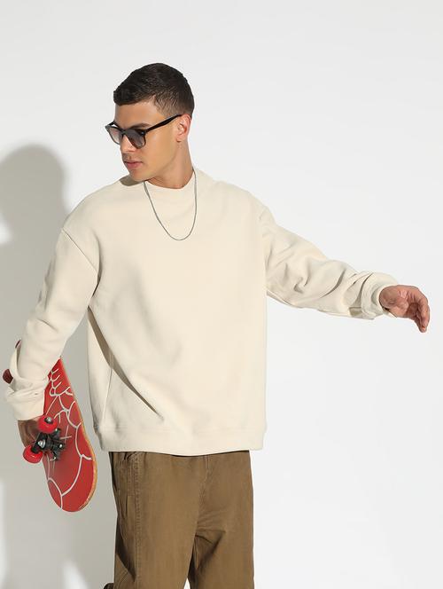 men cream solid long sleeve pullover - 22173623 - Very Small Image - 1