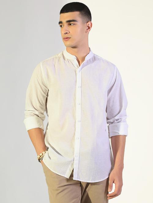 Men Solid Mandarin Collar Long Sleeve Shirt - 22173689 - Very Small Image - 1