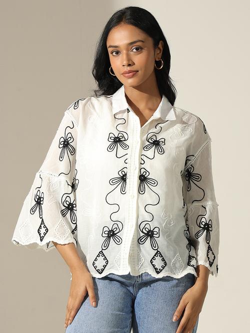 women embroidered collared bell sleeve shirt - 22173717 - Very Small Image - 1
