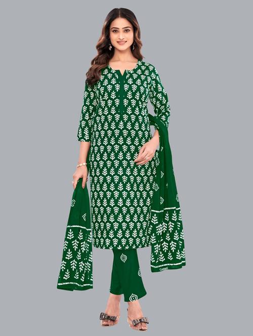 women batik printed three quarter sleeve kurta pant with dupatta set - 22173897 - Very Small Image - 1