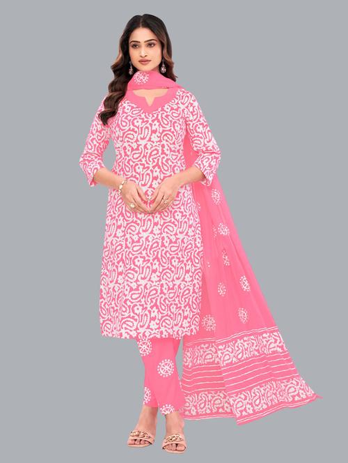 women batik printed three quarter sleeve kurta pant with dupatta set - 22173900 - Very Small Image - 1