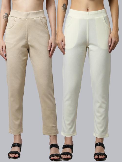 women pack of 2 solid mid rise pants - 22173923 - Very Small Image - 1
