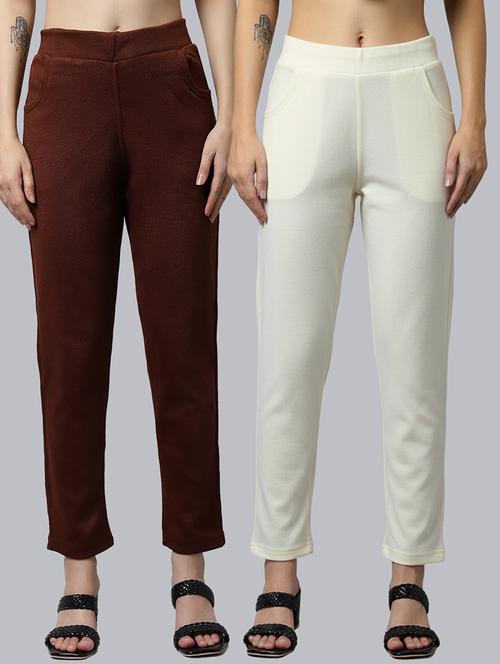 women pack of 2 solid mid rise pants - 22173926 - Very Small Image - 1