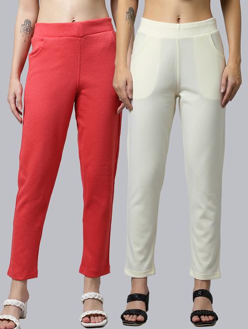 women pack of 2 solid mid rise pants - 22173928 - Very Small Image - 1