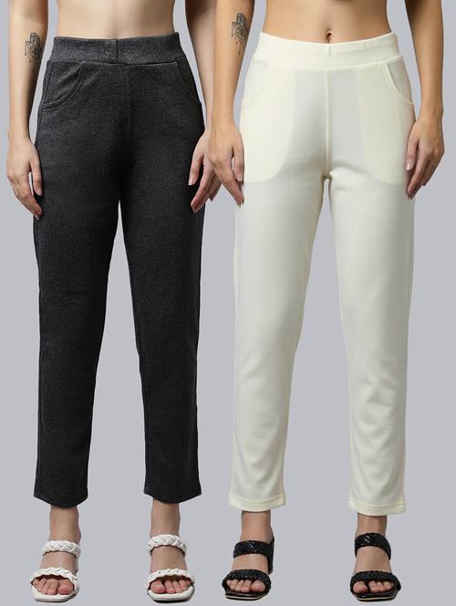 women pack of 2 solid mid rise pants - 22173933 - Very Small Image - 1