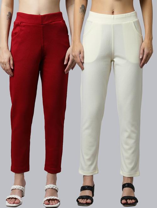 women pack of 2 solid mid rise pants - 22173937 - Very Small Image - 1