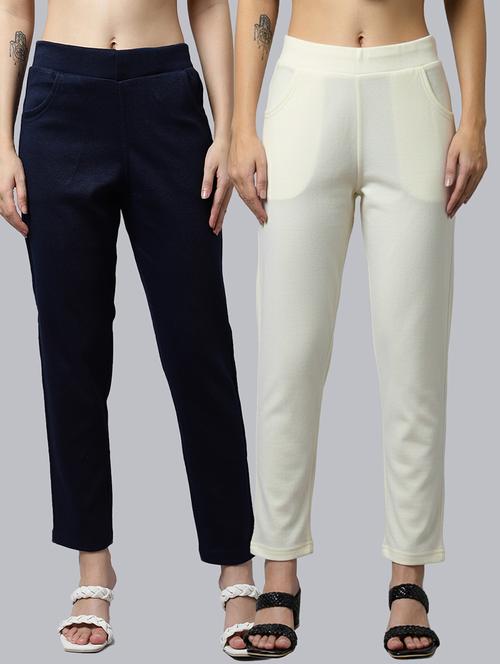 women pack of 2 solid mid rise pants - 22173941 - Very Small Image - 1