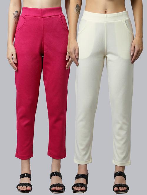 women pack of 2 solid mid rise pants - 22173945 - Very Small Image - 1
