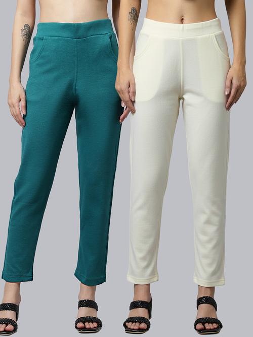women pack of 2 solid mid rise pants - 22173946 - Very Small Image - 1