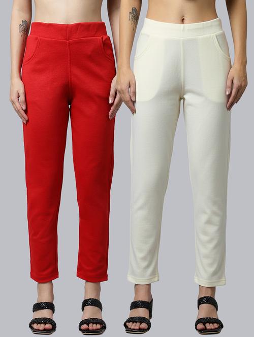 women pack of 2 solid mid rise pants - 22173948 - Very Small Image - 1