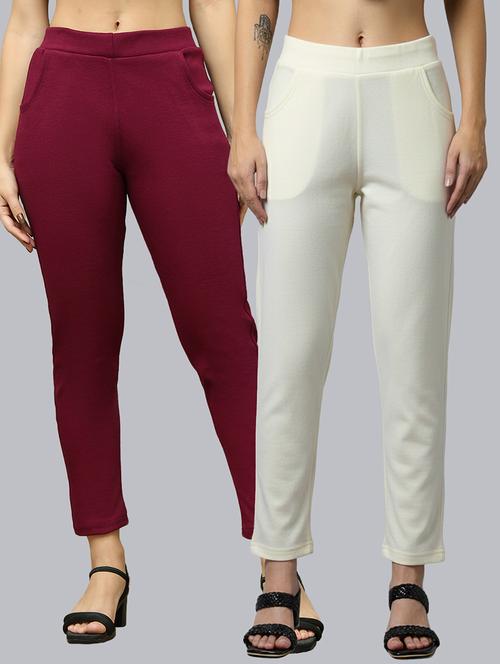 women pack of 2 solid mid rise pants - 22173953 - Very Small Image - 1