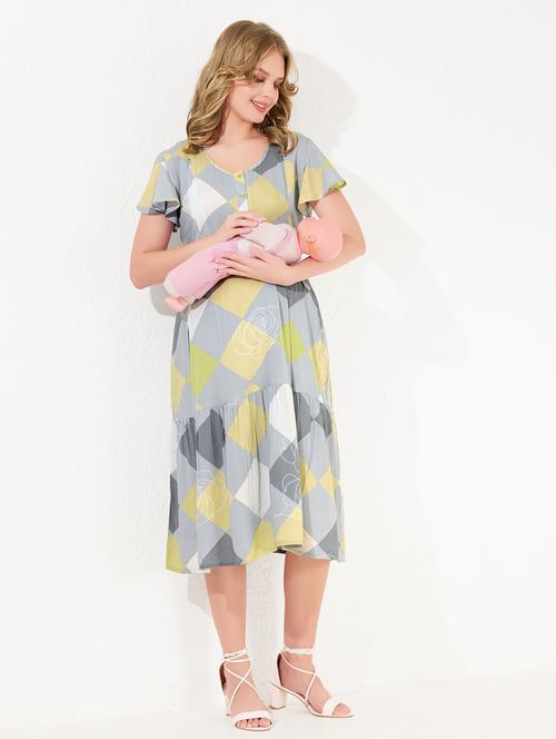 women printed short sleeve maternity wear dress - 22174083 - Very Small Image - 1