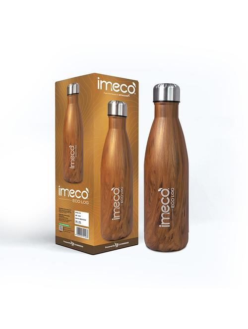 imeco eco log stainless steel water bottle with wooden texture 500 ml - brown - 22174124 - Very Small Image - 1