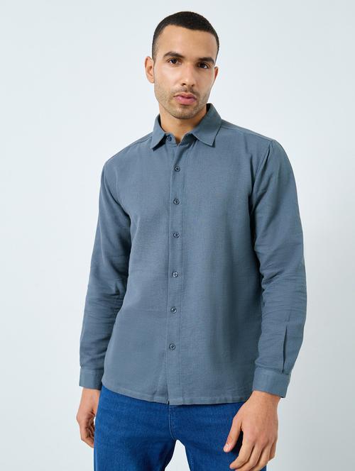 men solid collared long sleeve shirt - 22174797 - Very Small Image - 1