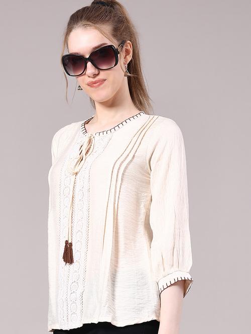 women solid three quarter sleeve a-line top - 22174844 - Very Small Image - 1