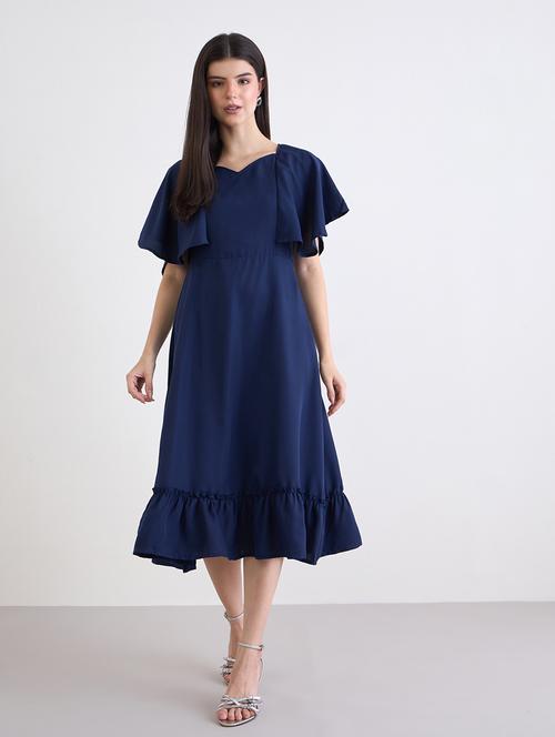 women solid flared sleeves tiered dress - 22176626 - Very Small Image - 1