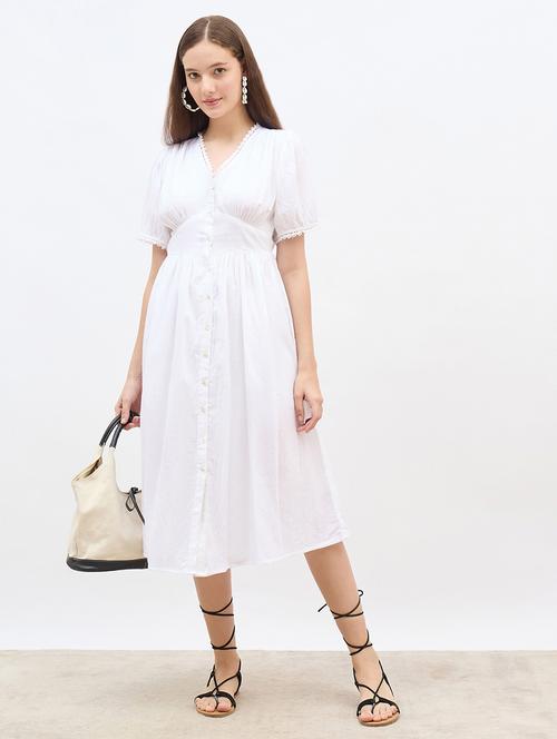 women solid v neck a-line dress - 22176658 - Very Small Image - 1