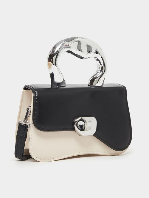 women cream color blocked handbag - 22176745 - Very Small Image - 1