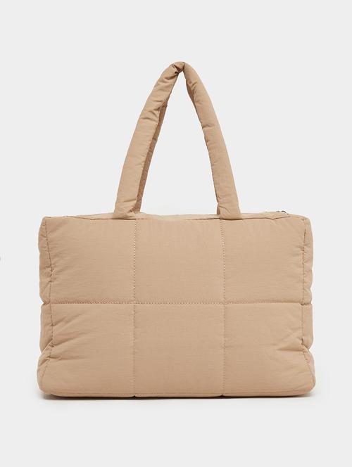 women beige solid quilted tote abg - 22176760 - Very Small Image - 1