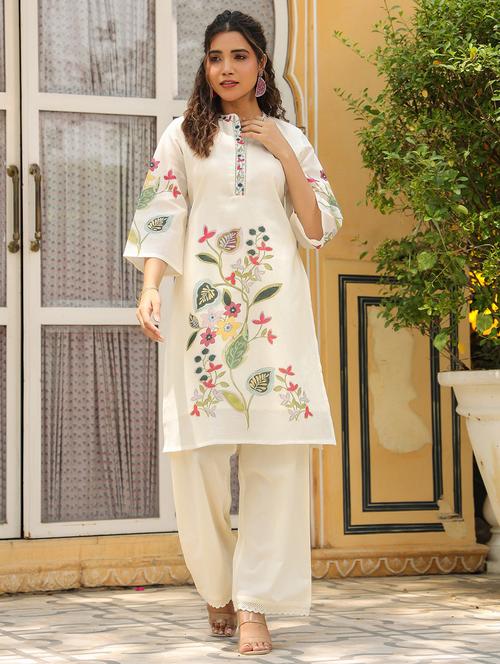 women floral printed three quarter sleeve regular fit ethnic co-ord set - 22177041 - Very Small Image - 1