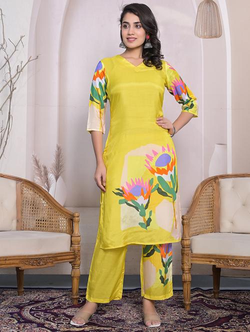 women floral printed three quarter sleeve kurta pant set - 22177057 - Very Small Image - 1