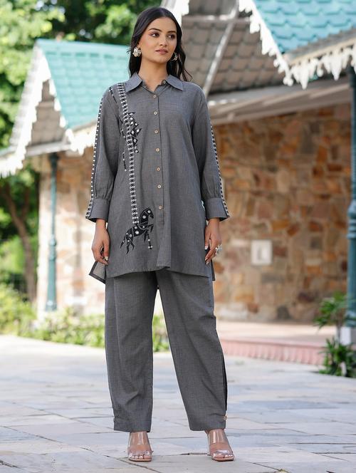 women solid with work long sleeve regular fit ethnic co-ord set - 22177059 - Very Small Image - 1