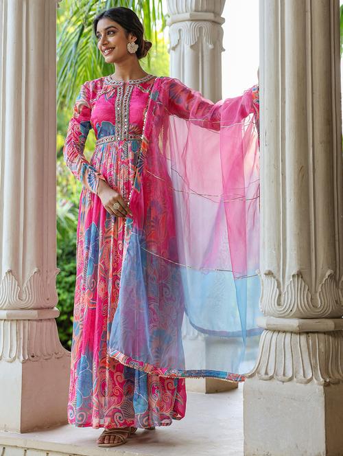 women printed long sleeve kurta with dupatta set - 22177080 - Very Small Image - 1