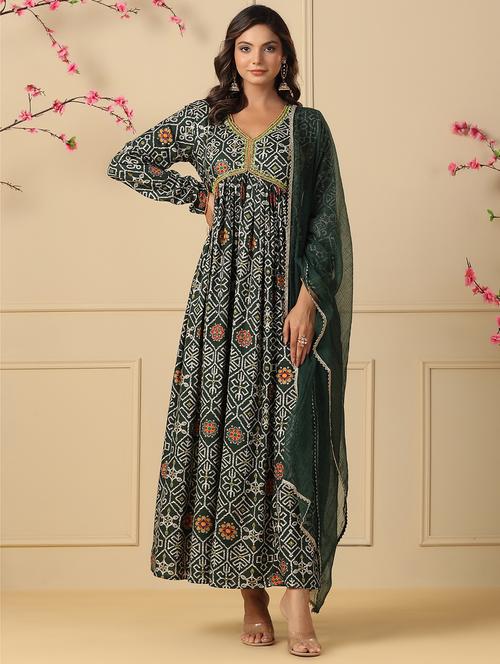 women printed long sleeve kurta with dupatta set - 22177081 - Very Small Image - 1