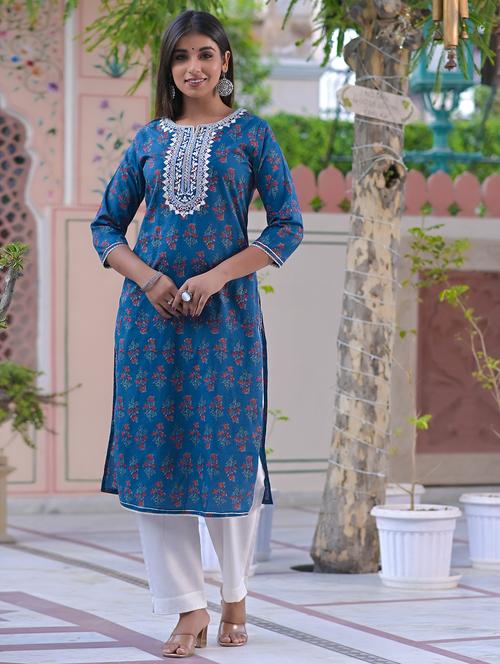 women floral printed three quarter sleeve straight kurta - 22177084 - Very Small Image - 1