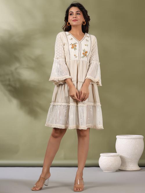 women striped bell sleeve tiered ethnic dress - 22177086 - Very Small Image - 1