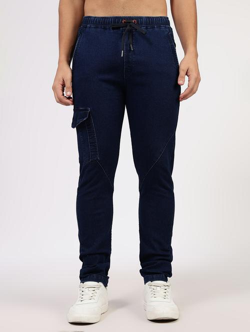 men blue solid mid rise cargo jogger - 22177782 - Very Small Image - 1