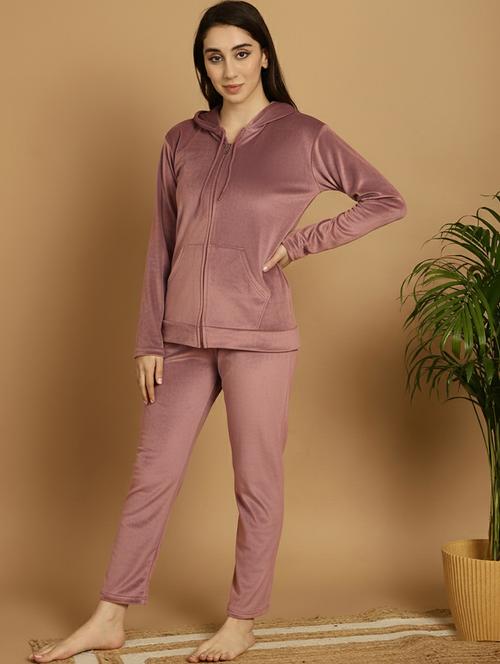 women solid hooded nightwear pyjama set - 22177874 - Very Small Image - 1