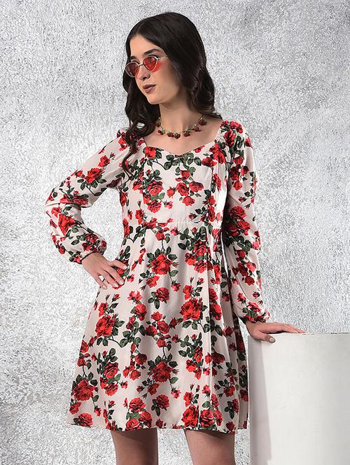 women floral print puff sleeve fit & flared dress - 22178337 - Very Small Image - 1