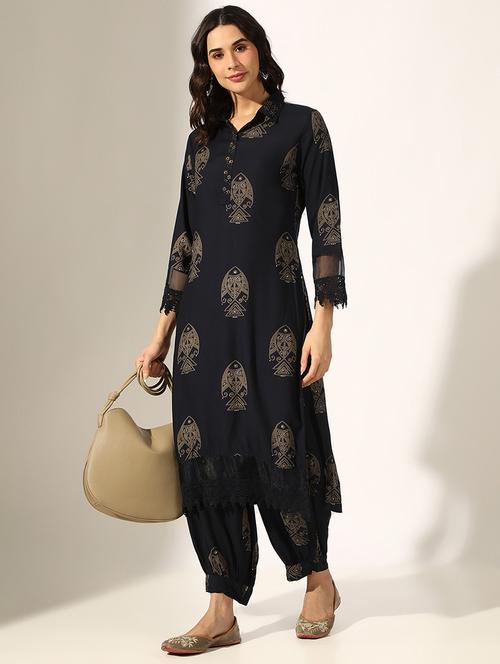 women printed three quarter sleeve kurta salwar set - 22180039 - Very Small Image - 1