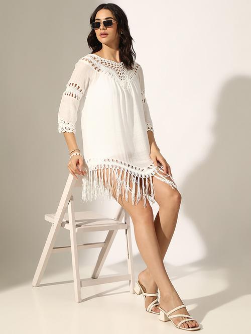 Women Self Desigend Fringed Detailed A-line Dress - 22180125 - Very Small Image - 1