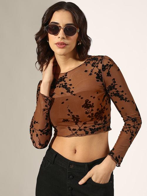 women printed long sleeve crop top - 22180161 - Very Small Image - 1