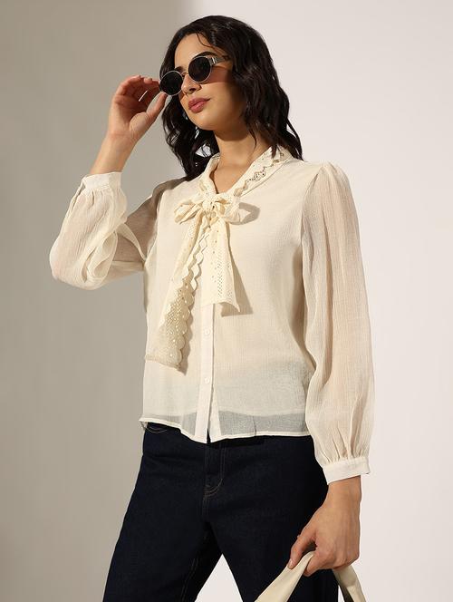 women solid puff sleeve regular top - 22180200 - Very Small Image - 1