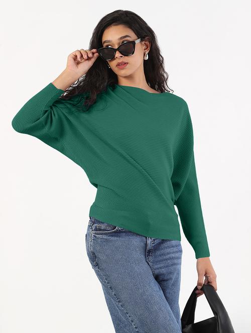 women solid batwing sleeve regular top - 22180202 - Very Small Image - 1
