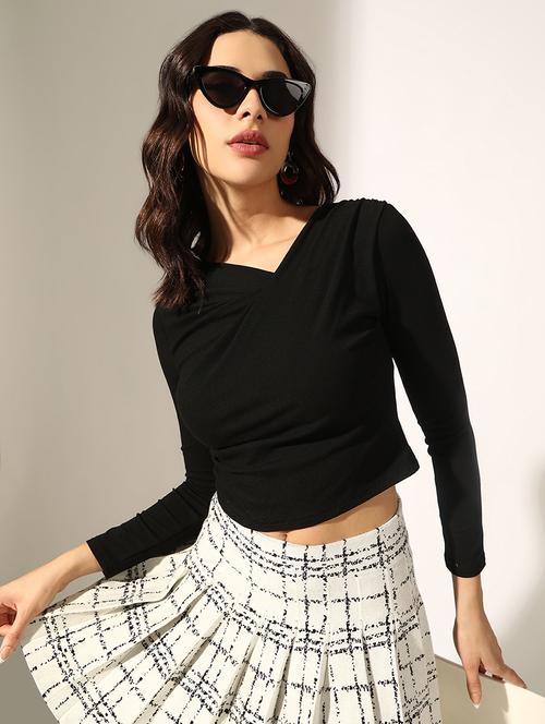 women solid long sleeve crop top - 22180212 - Very Small Image - 1