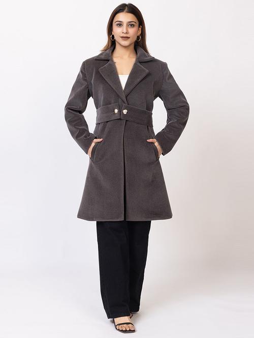 women solid lapel collar long sleeve trench coat - 22180231 - Very Small Image - 1