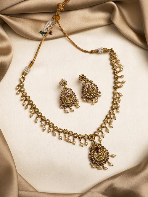 gold alloy necklaces and earring - 22181260 - Very Small Image - 1