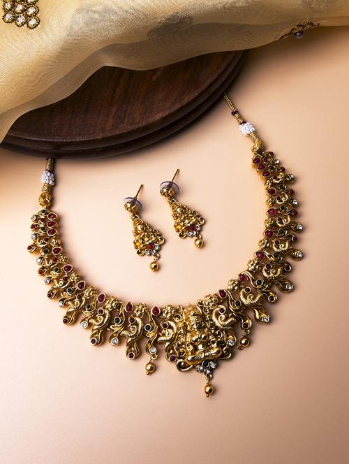 women gold plated multicolor stone studded necklace set - 22181293 - Very Small Image - 1