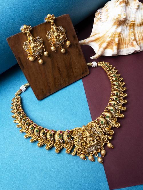 women gold plated necklace and earring set - 22181301 - Very Small Image - 1