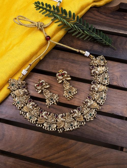 women gold plated mahalaxmi necklace set - 22181302 - Very Small Image - 1