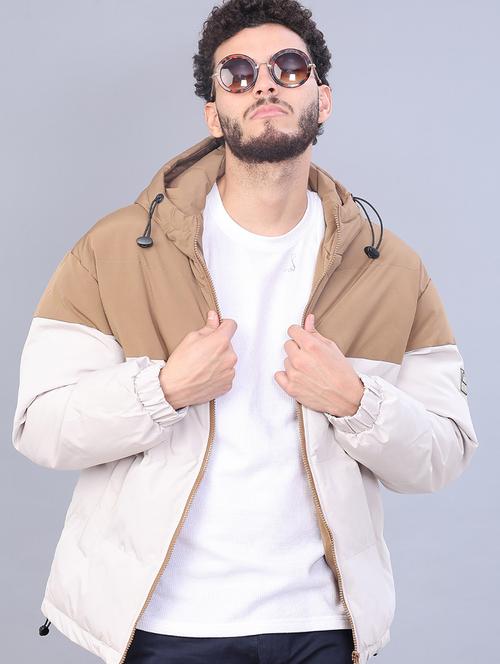 men color blocked long sleeve hooded puffer jacket - 22181419 - Very Small Image - 1